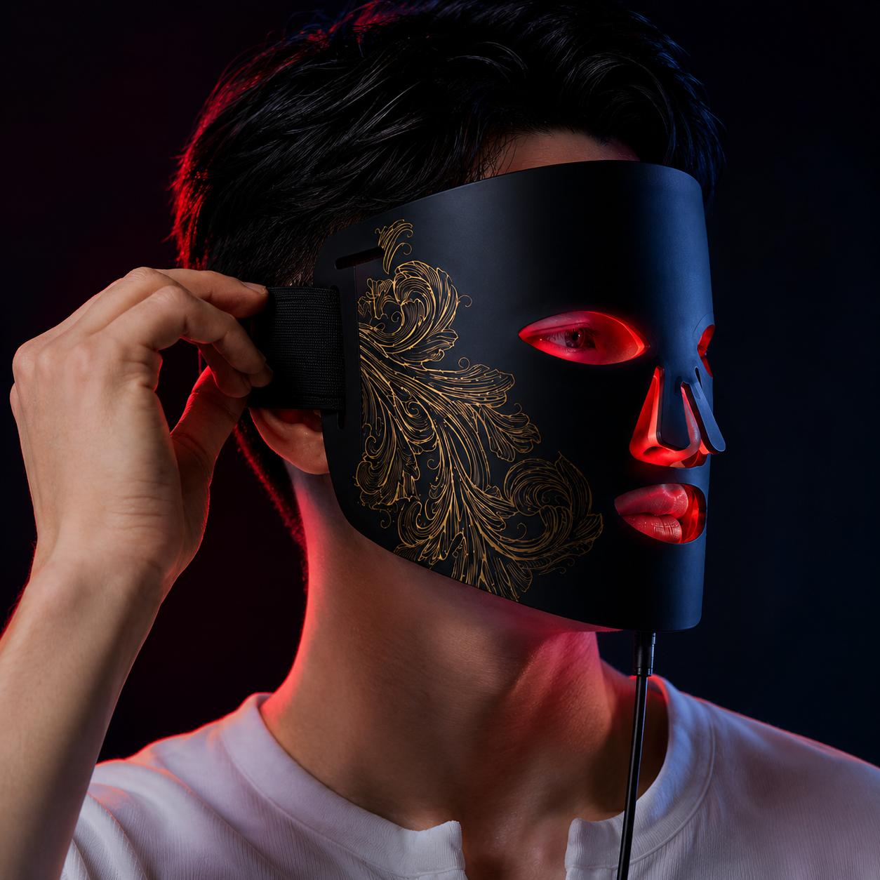 Nam giới điều chỉnh dây đeo JBA-FACE trong ánh sáng đỏ xanh